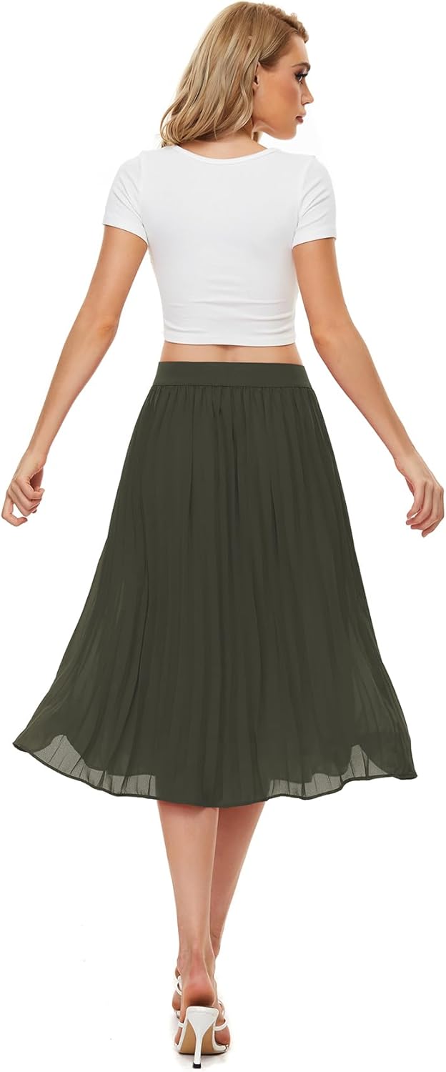 Durio Midirock Damen Faltenrock Plissee Damenrock Sommerrock Leicht Casualrock Chiffon Röcke A-Linie