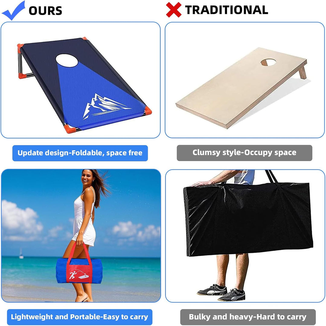 NZQXJXZ Cornhole Spiel Outdoor für Erwachsene, Tragbar Cornhole Toss Set mit 8 Cornhole Säckchen und