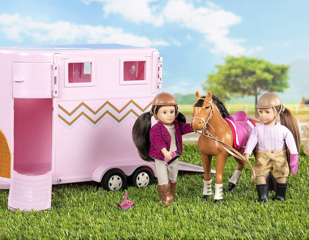 Lori - Hufschlag - Rosa - Pferdeanhänger - Spielset für 15-cm-Pferde und Mini-Puppen - Pferdezubehör