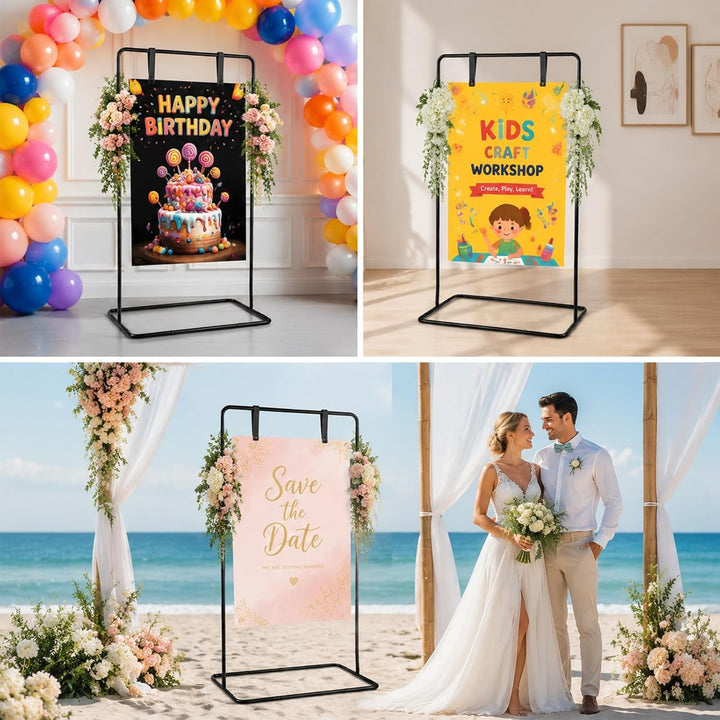 Hochzeitsschild Halter Metall 80 * 50 * 173cm, Verstellbare Staffelei für Willkommensschild, Sitzpla