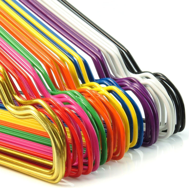 HANGERWORLD 50 Bunte Metall-Draht-Kleiderbügel 40 cm breit aus verzinktem Stahl mit farbenfroher Pul