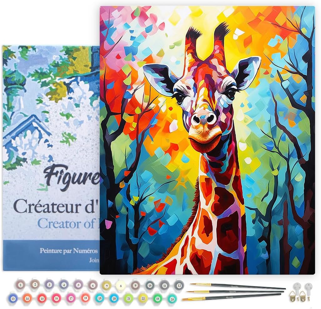 Figured'Art Malen Nach Zahlen Erwachsene Mit Rahmen Giraffe Farbenfroh Abstrakt - Paint by Numbers B