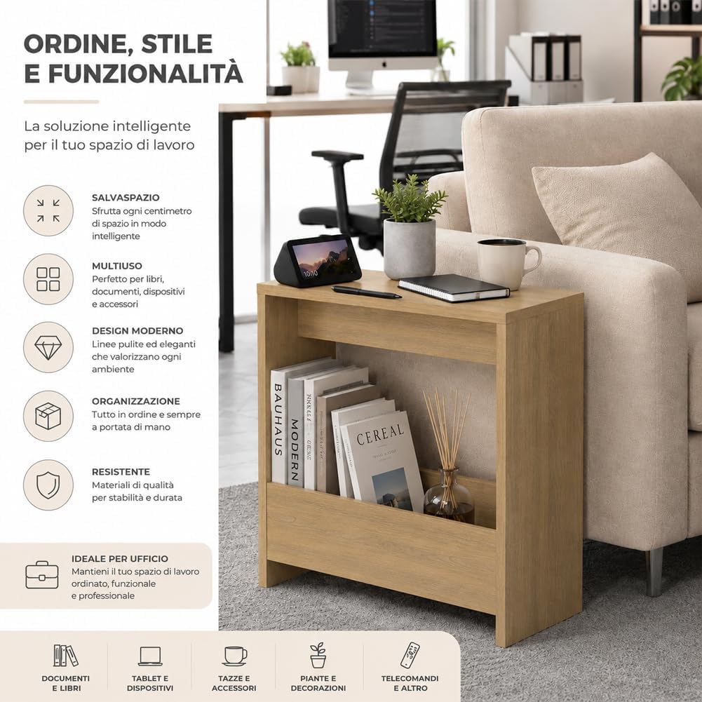 Beistelltisch mit integriertem Magazinhalter| kompakter Beistelltisch für Wohnzimmer und Büro| platz