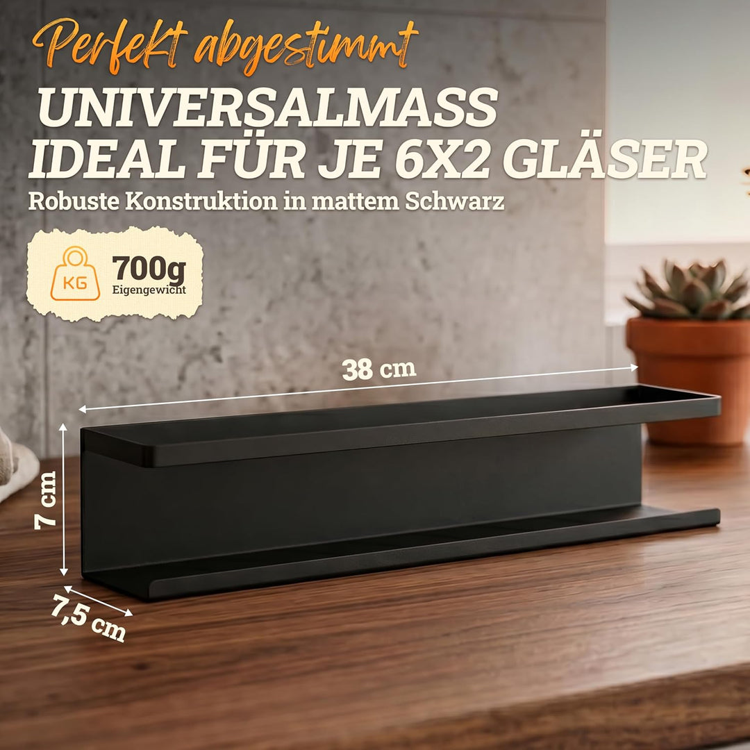 LIKAYA® Gewürzregal 2er Set aus schwarzem Metall mit 3M™ Klebepads für zB unsere Gewürzgläser (2x6 S