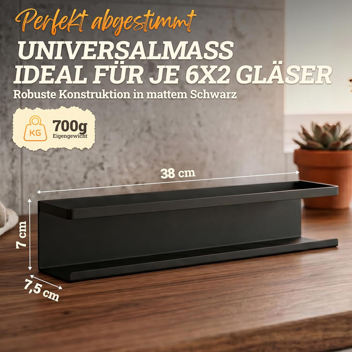 LIKAYA® Gewürzregal 2er Set aus schwarzem Metall mit 3M™ Klebepads für zB unsere Gewürzgläser (2x6 S