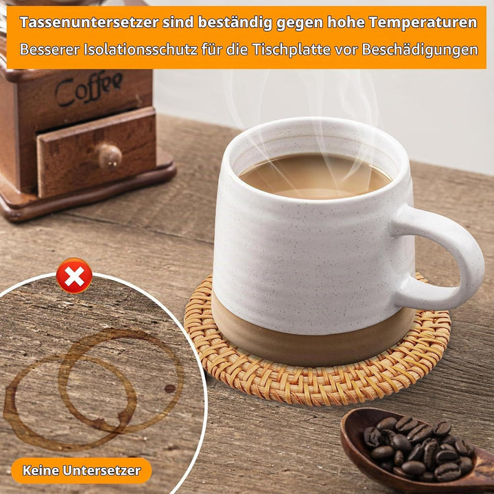 Rund Untersetzer Gläser 6er Set, handgefertigtes Rattan glasuntersetzer, korkuntersetzer, glasunters