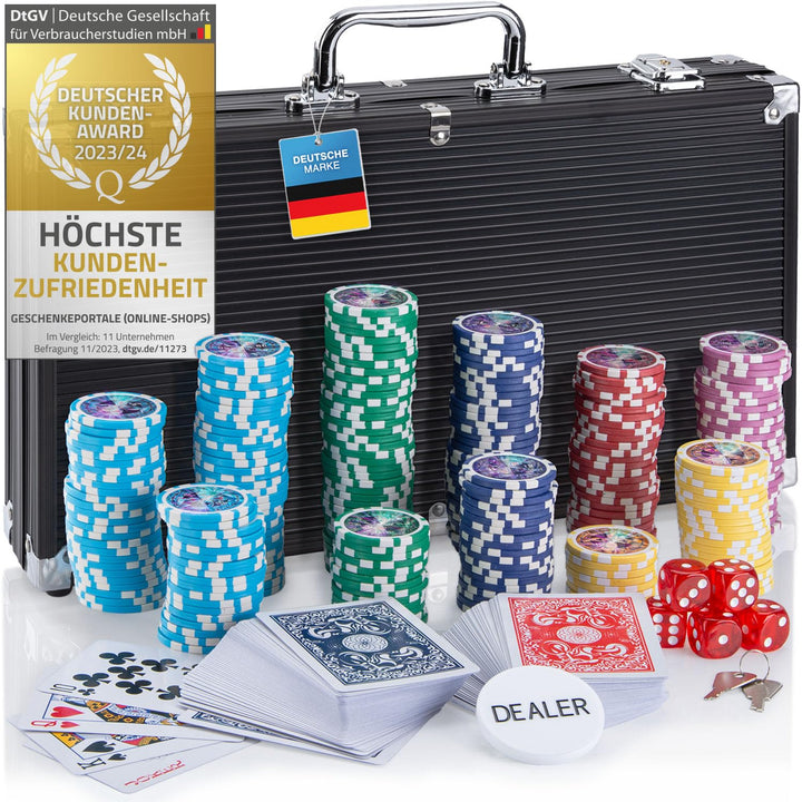 Profi Pokerkoffer Pokerset inkl. 300-500 schwerer 12g Metallkern Poker-Chips; Pokerdeck, Pokerkarten