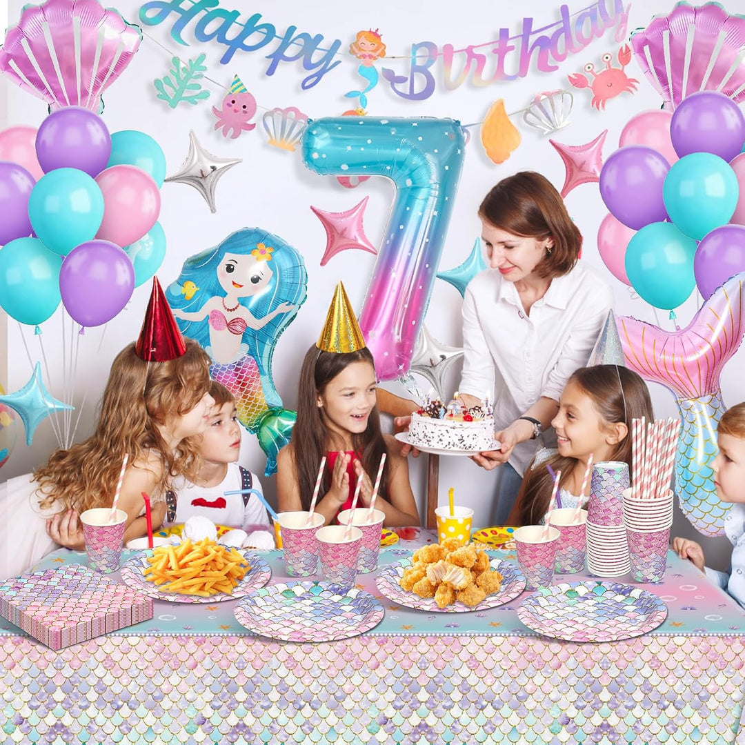 yosiio Meerjungfrau Partygeschirr Set, Meerjungfrau Geburtstag Deko 7 Jahre, Geburtstag Party Geschi