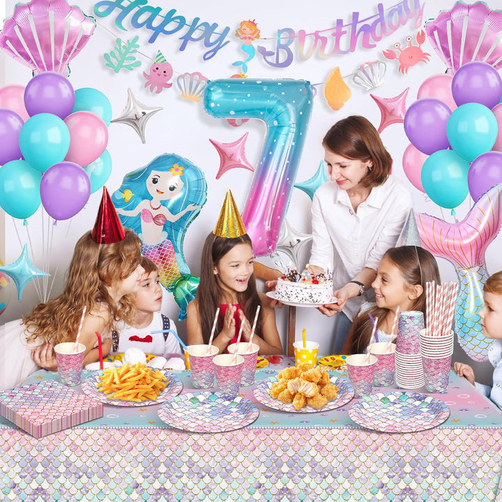 yosiio Meerjungfrau Partygeschirr Set, Meerjungfrau Geburtstag Deko 7 Jahre, Geburtstag Party Geschi