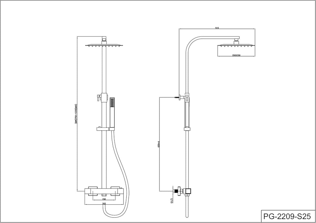 YOOZENA Duschsystem,Duscharmatur Komplettset,Duscharmatur mit Thermostat, Duschkopf mit Schlauch und