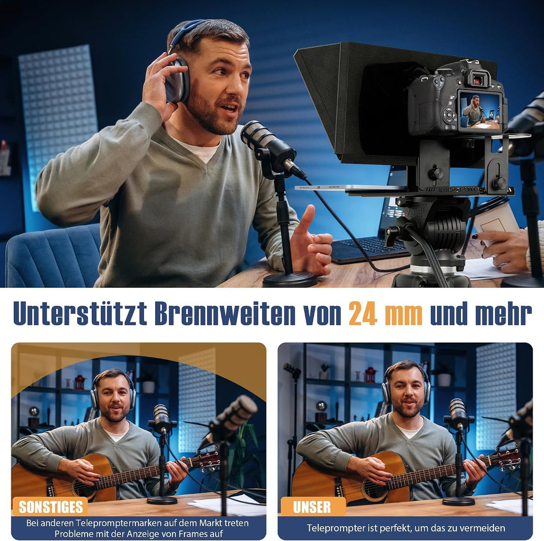 12" Teleprompter für Kamera, Metallrahmen mit optischem Glas