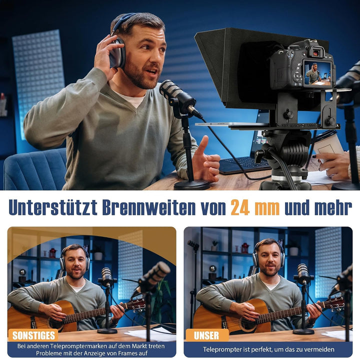 12" Teleprompter für Kamera, Metallrahmen mit optischem Glas