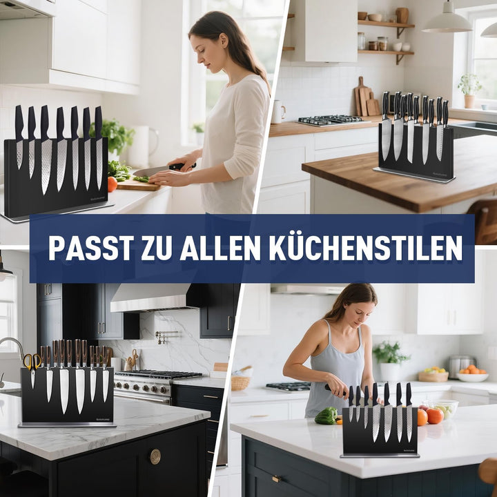 Messerblock magnetischer ohne Messer, Schwarz 40 cm Messerhalter magnetisch aus 304 Edelstahl, beids