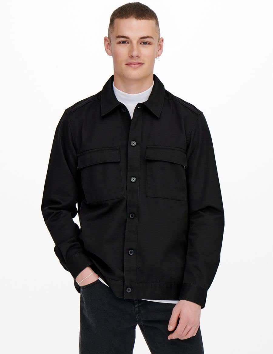 ONLY & SONS Long Sleeve Pocket Overshirt S Schwarz, S Schwarz