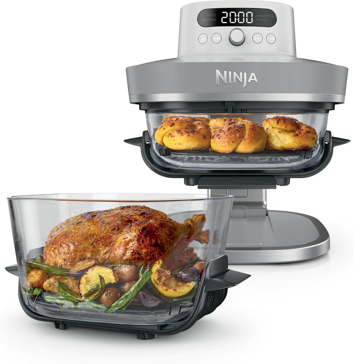 Ninja CRISPi PRO XL Glas-Heissluftfritteuse (Air-Fryer), Weiss AS090EUWH | 5 voreingestellte Zuberei