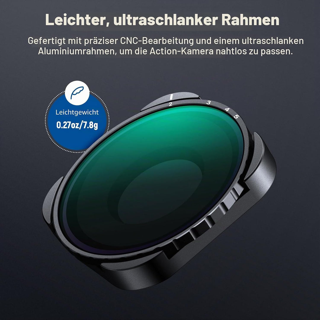 NEEWER Variabler ND4-ND32 Filter Kompatibel mit GoPro 9 10 11 12 13, 2-5 Blendenstufen Variabler ND