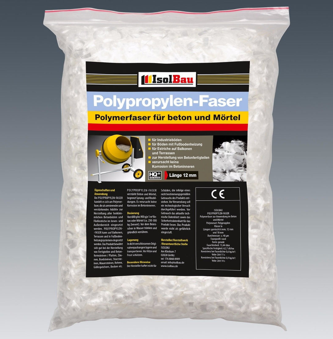 Isolbau Polypropylen-Faser - Hochertige Polymerfaser für Beton, Mörtel, Estrich, Gips - 6 mm, 12 mm,