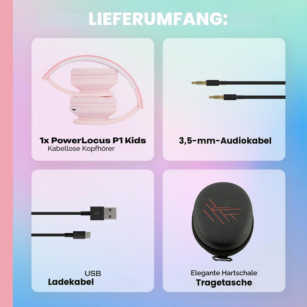 PowerLocus Bluetooth Kopfhörer Kinder, Kinderkopfhörer Over-Ear mit 85dB Lautstärkebegrenzung, Faltb