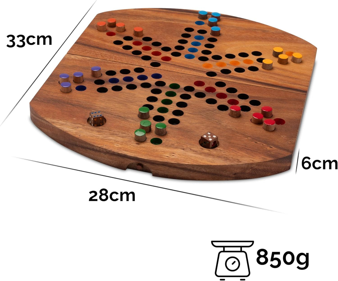 LOGOPLAY Ludo für 6 Spieler - Würfelspiel - Gesellschaftsspiel - Familienspiel aus Holz mit klappbar