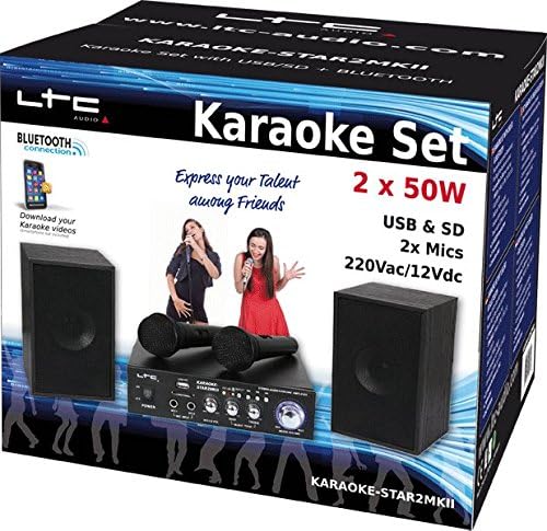 LTC - KARAOKE-STAR2MKII - Karaoke-Kit mit Verstärker, 2 kabelgebundenen Mikrofonen und 2 x 50W Lauts