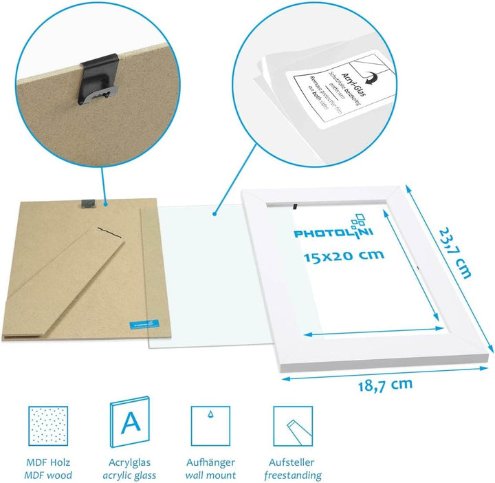 PHOTOLINI Bilderrahmen Set Weiss, Fotorahmen Holz MDF, 7er Bilderrahmenset Wand Collage, photo frame