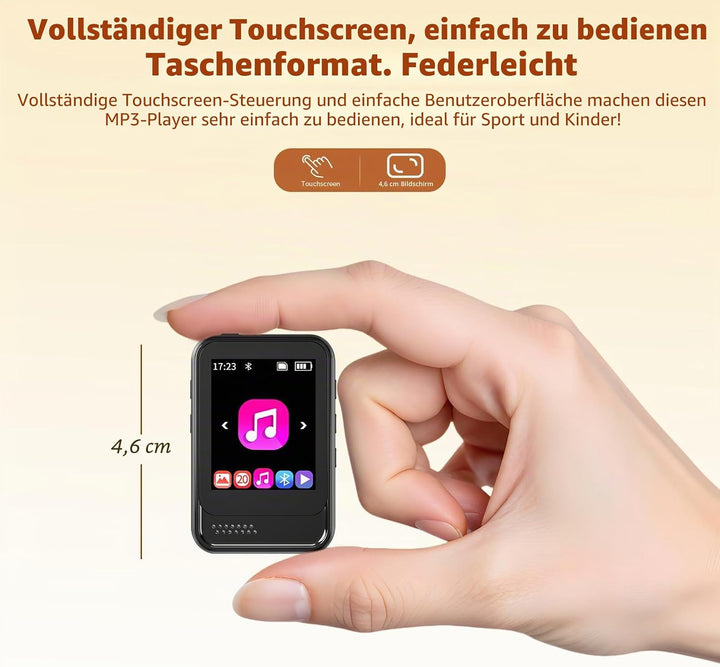 MP3-Player mit Bluetooth, tragbarer Musik-Player mit FM-Radio, Diktiergerät, Micro-SD-Slot, Lautspre