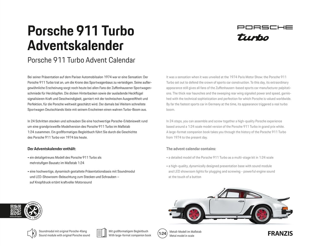 FRANZIS 67322 - Porsche 911 Turbo Adventskalender, Modellbausatz 1:24