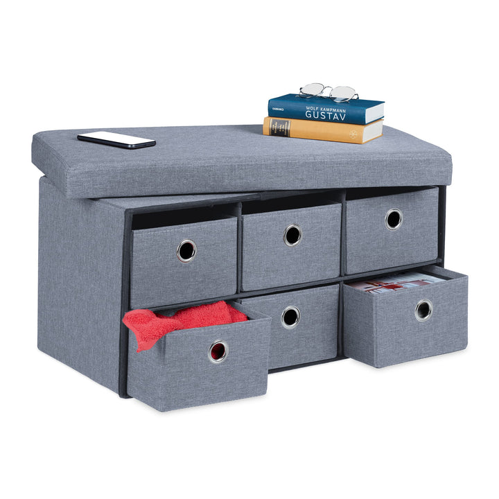 Relaxdays Sitzbank, Stauraum in 6 Schubladen, bequemes Sitzpolster, Faltbare Sitzkommode, HxBxT: 39