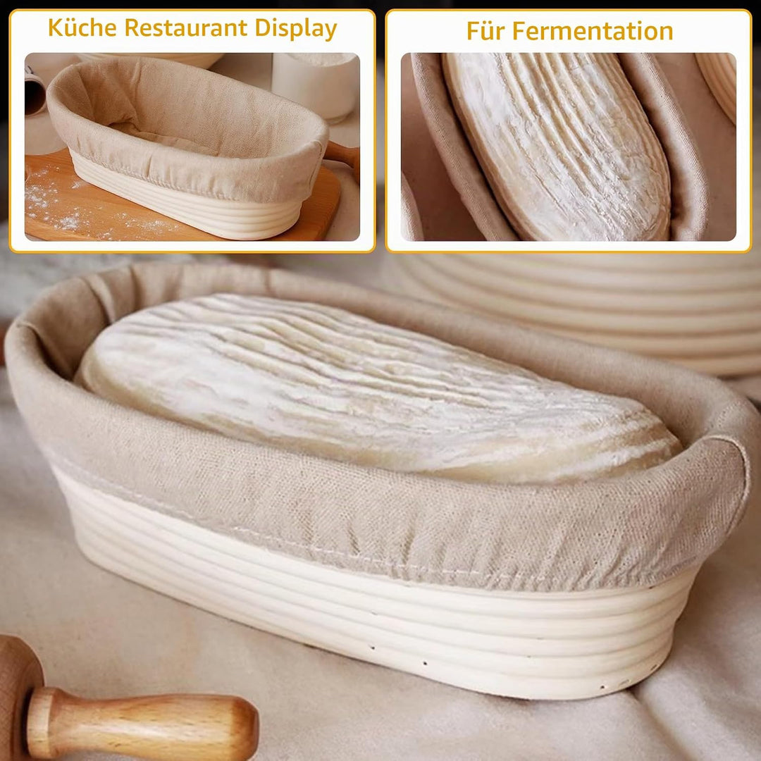 Gärkorb zum Brotbacken 2er- Set, 30 cm, Gärkörbchen aus natürlichem Rattan für selbstgemachtes Brotn