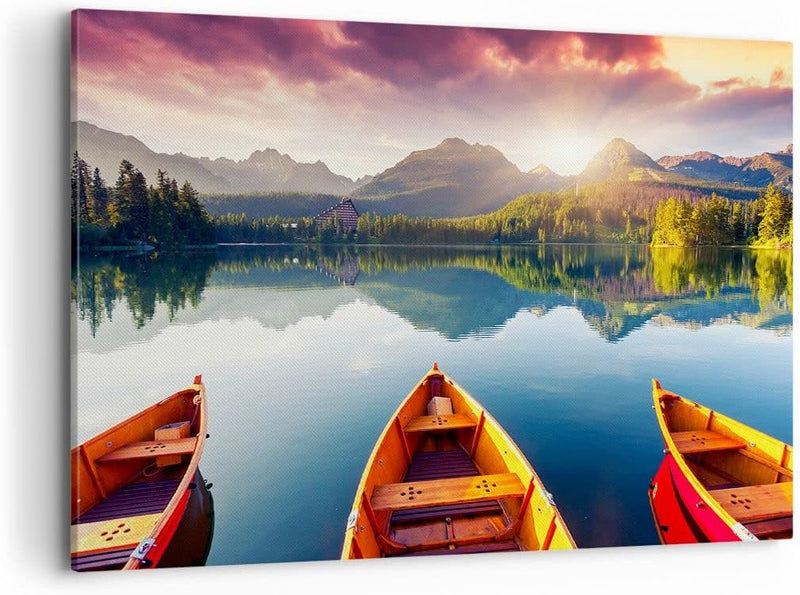 ARTTOR Bilder auf Leinwand 100x70cm Leinwandbild mit Rahmen See Natur Gross Wanddeko Bild Schlafzimm