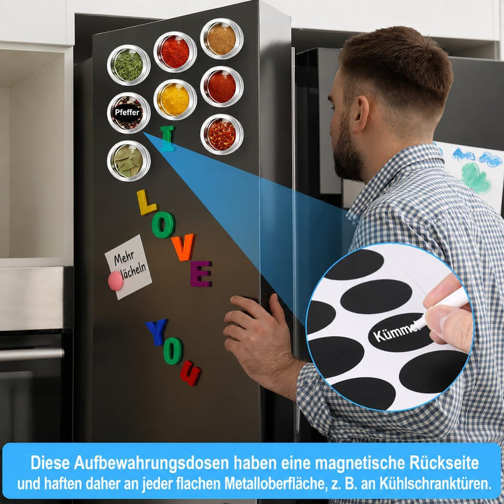 LYCN 40er Set Magnetische Gewürzdosen Edelstahl, 90ml Gewürzbehälter für Kühlschrank & Grill, Platzs