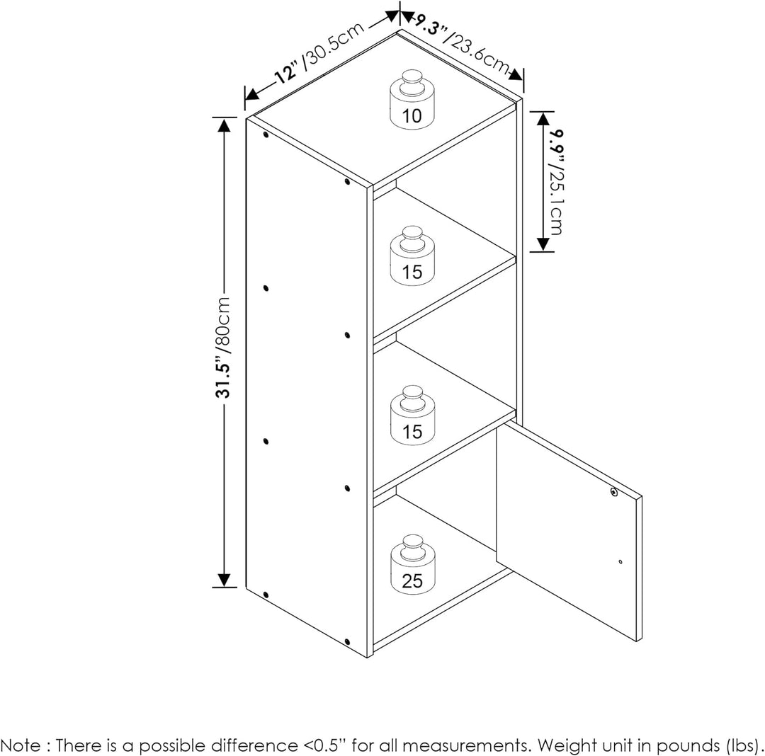 Furinno Luder Bücherregal mit 3 Ebenen und 1 Tür, Holzwerkstoff, Französische Eiche, 3-Tier Französi
