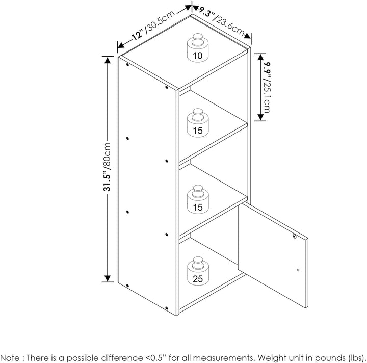 Furinno Luder Bücherregal mit 3 Ebenen und 1 Tür, Holzwerkstoff, Französische Eiche, 3-Tier Französi