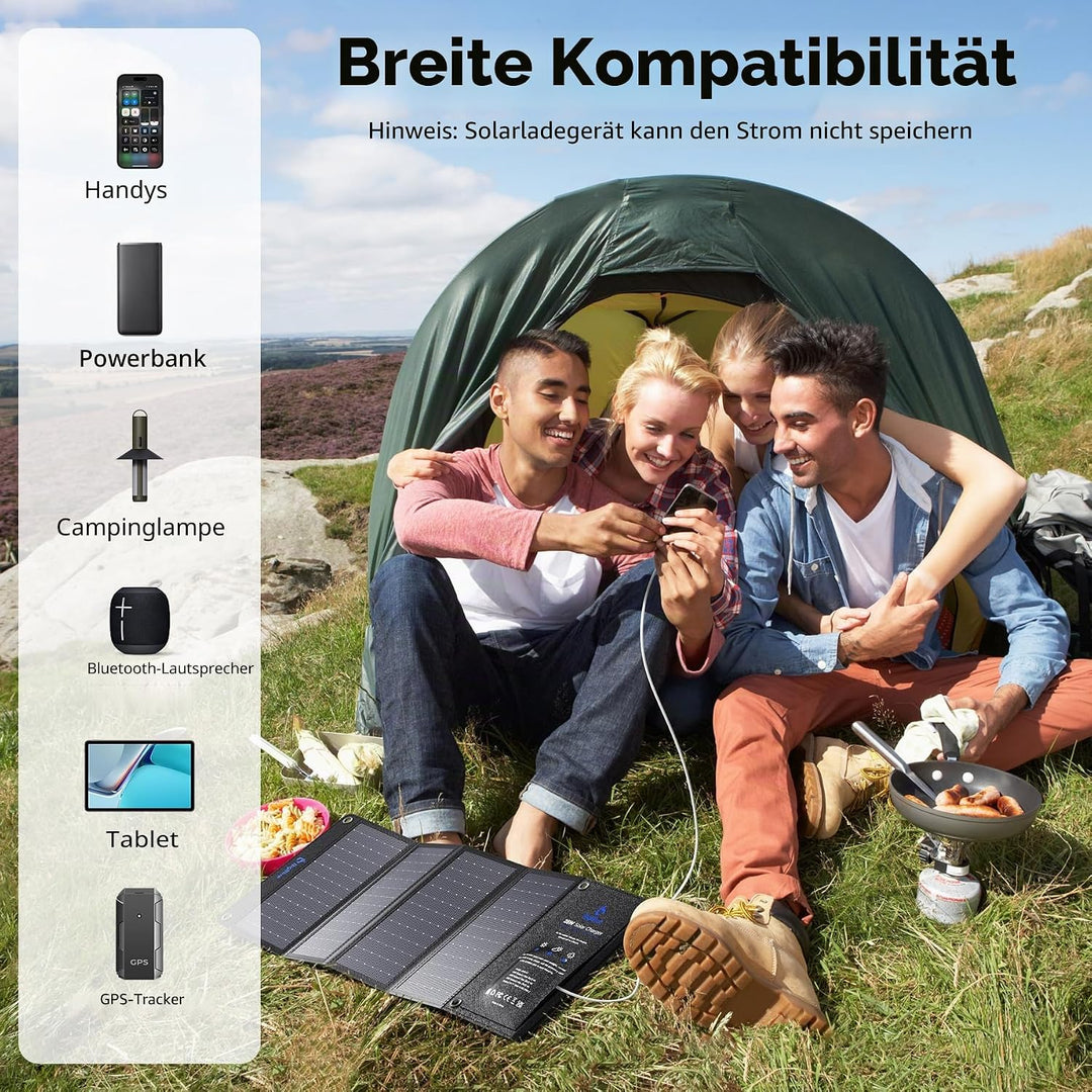 BigBlue 28W tragbar Solarladegerät mit 3 USB Port (4.8A insgesamt), Wasserdicht Solarpanel, faltbar,