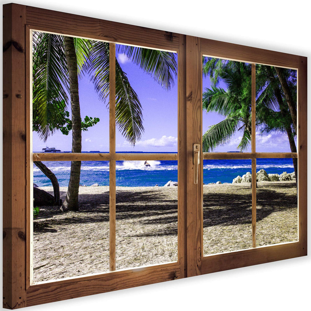 Feeby Viles - Leinwand Bilder - Fensterblick Natur- 90x60 cm- Deko Wohnzimmer - Wandbilder Schlafzim