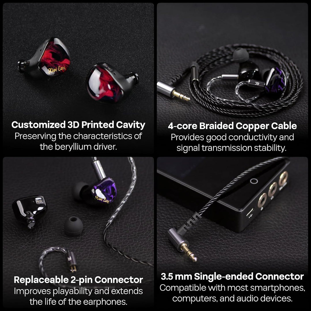 LINSOUL Kiwi Ears Cadenza 10mm Beryllium Dynamic Driver IEM 3D Printed with Detachable Interchangeab