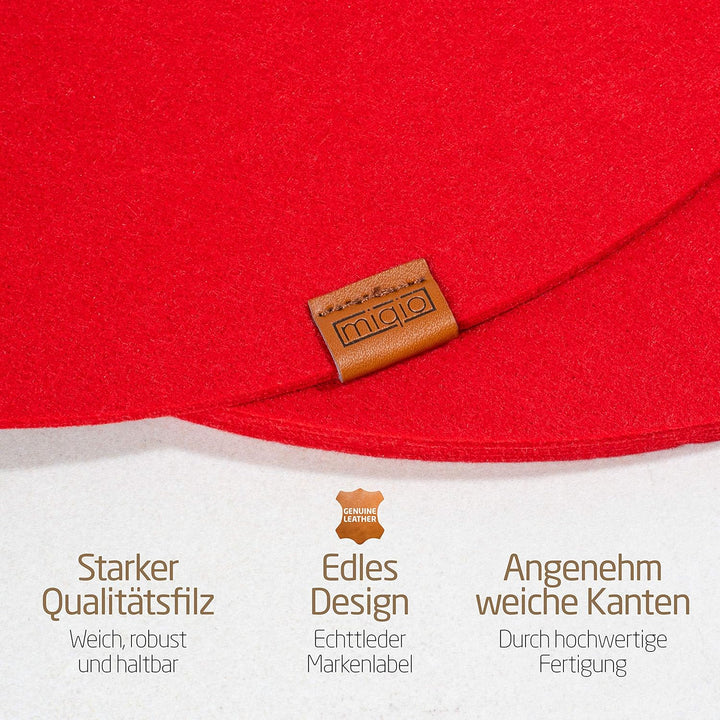 MIQIO® Design Runde Tischsets aus Filz abwaschbar | Mit Marken Echtleder Label und Glasuntersetzer |