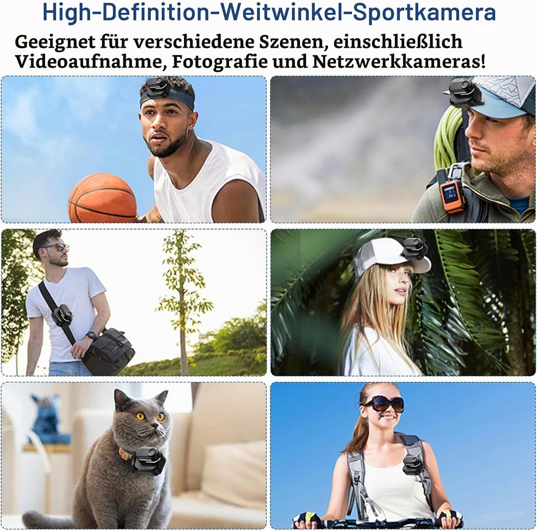 128GB Sportkamera Wasserdicht 1080P Tragbare Kamera mit 360° Drehbarem Clip, Bodycam Körperkamera Mi