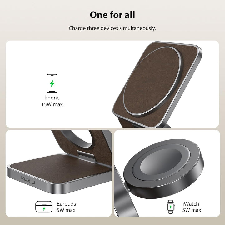 KU XIU X40 3-in-1 Induktive Ladestation – Kabelloses magnetisches Ladegerät, Faltbares Reiseladegerä