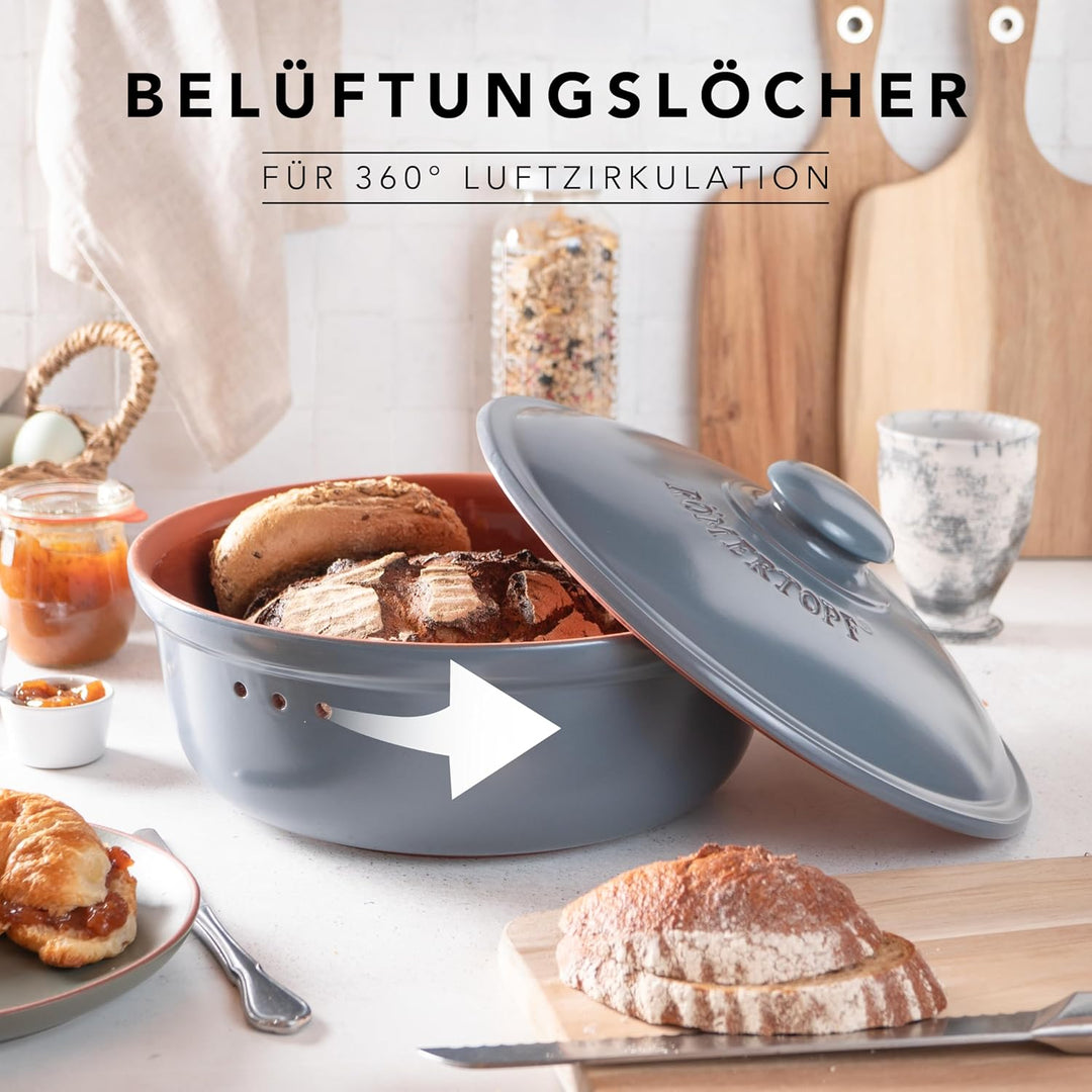 Römertopf Brottopf aus natürlicher Keramik, ideal für die Aufbewahrung von Brot Ø 30,0cm