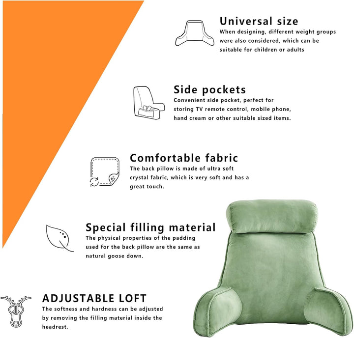 Extra grosses Lesekissen mit Armlehne, ergonomisches Rückenstützkissen, abnehmbare Hülle und Hohlfas