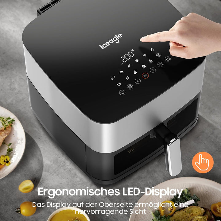 Iceagle Heissluftfritteuse 9L XXL - 2000W Airfryer mit Ober- und Unterheizung | Heissluftfritteuse m