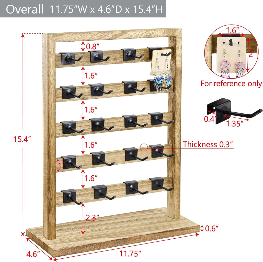 Ikee Design Schmuckständer aus Holz mit 20 Haken, Ohrring-Kartenhalter mit Haken, Schmuckturm für Oh