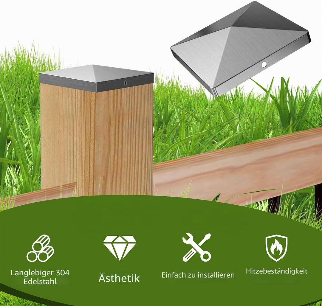 Pfostenkappen 10x10 cm, 10 Stück Edelstahl 304 Pfostenabdeckung, Pfostenkappe für Zaunpfosten und Ho