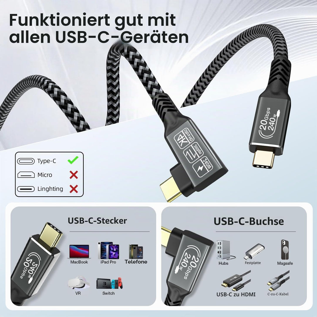 CAKOBLE usb c auf usb c kabel 0 5m,usb 3.2 kabel,20 Gbps usbc datenkabel,PD 3.1 240W Schnellladekabe