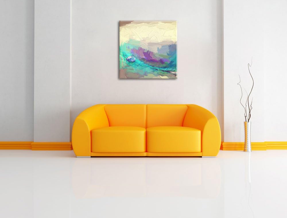 Pixxprint Pfauenfeder Detailaufnahme als Leinwandbild Quadratisch/Grösse: 70x70 / Wandbild/Kunstdruc