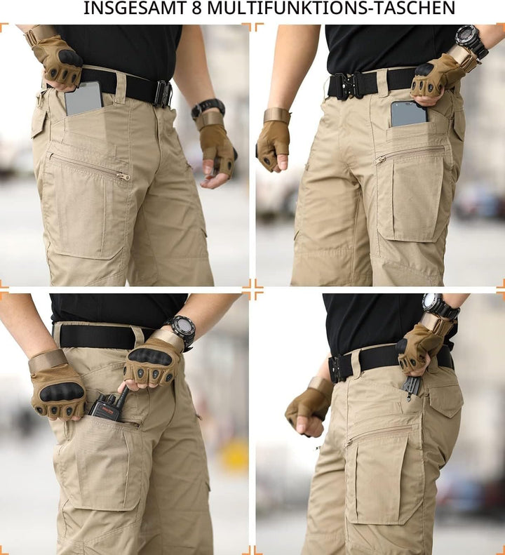 CARWORNIC Herren Taktische Hose wasserdichte Cargo Hose Militär Outdoorhose 30W / 30L Khaki, 30W / 3