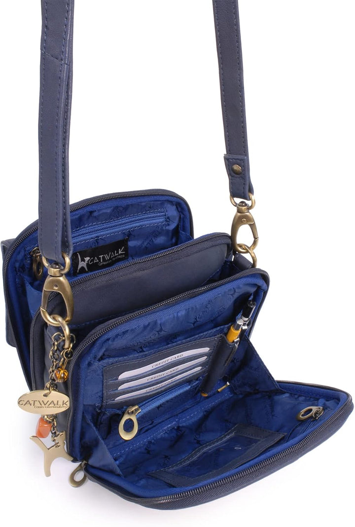 Catwalk Collection Handbags - Damen Leder Umhängetasche - Crossbody Bag/Handtasche Klein - Verstellb