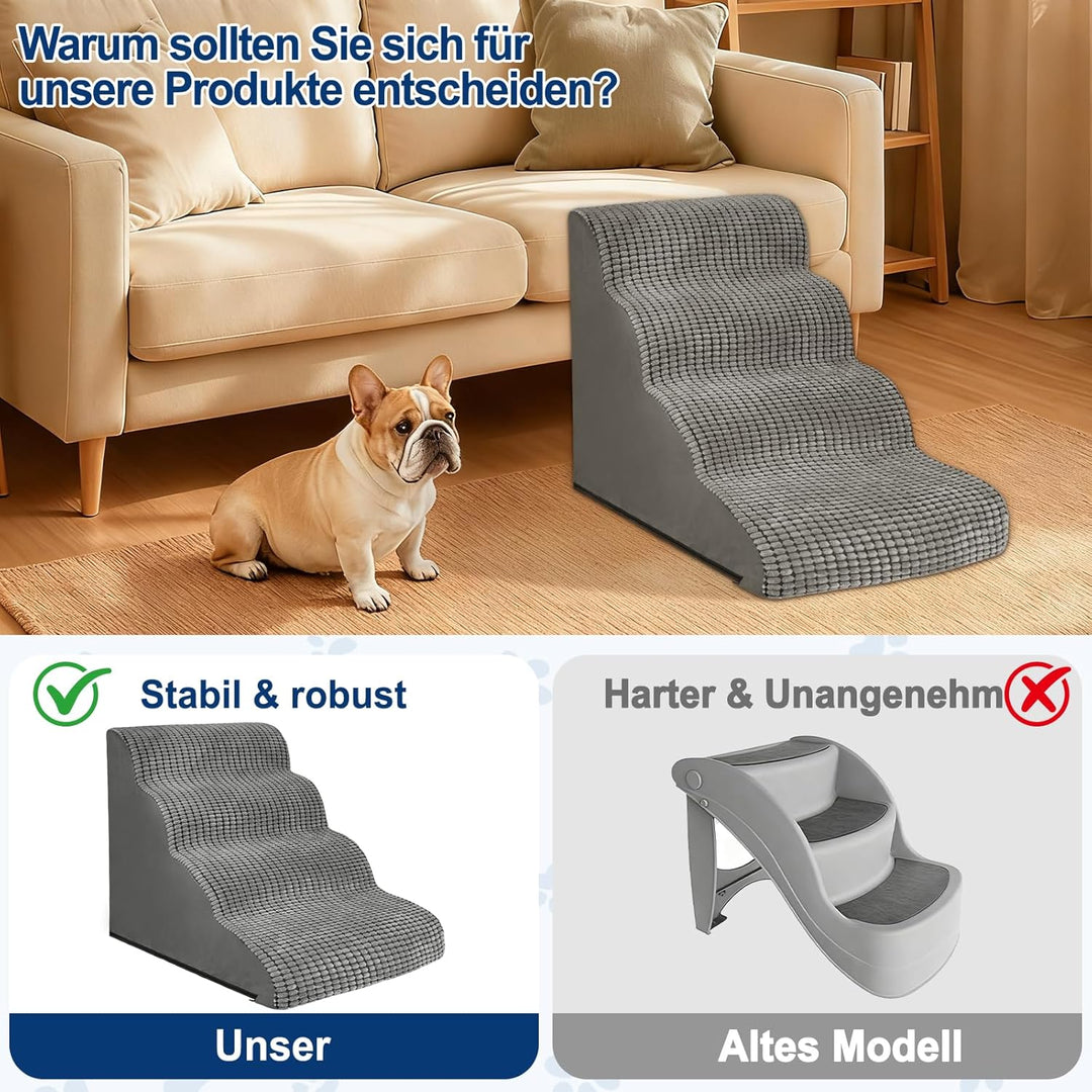 Hundetreppe für Kleine Hunde 50 cm Hoch, Haustiertreppe für Bett und Sofa aus Hochdichtem Schwamm, H