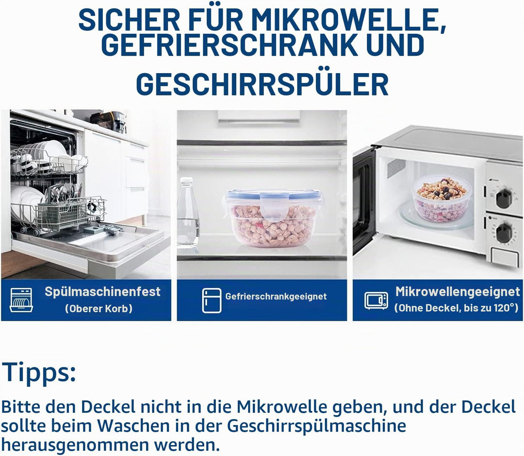 EASYLOCK Frischhaltedosen mit Deckel Rund 6er-Set 0,3L 0,6L 1,05L BPA-frei Kunststoff Gefrierdosen,